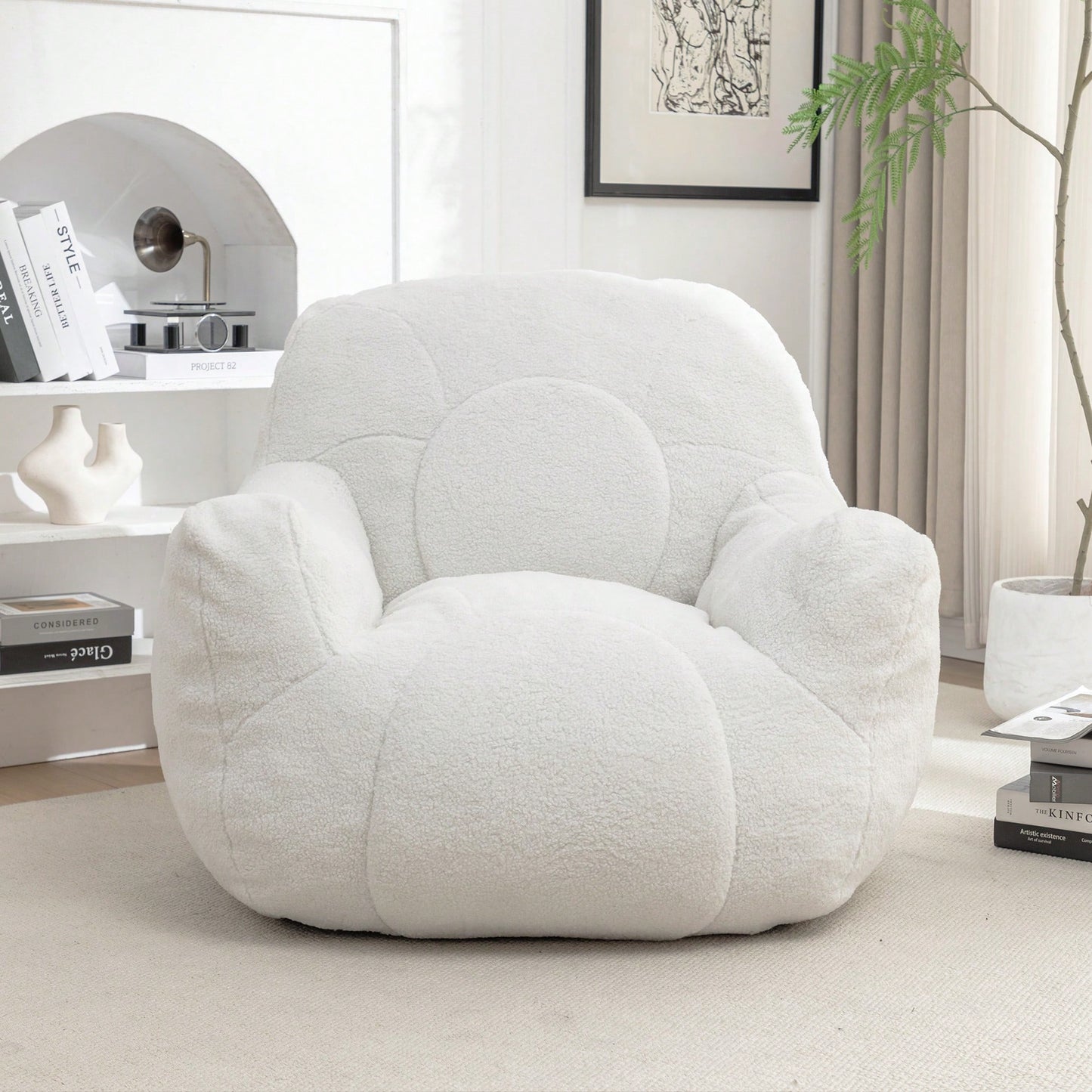 Cozy Memory Foam Bean Bag Chair For Dorm Living Room Fluffy Tufted Sofa With Soft Filling