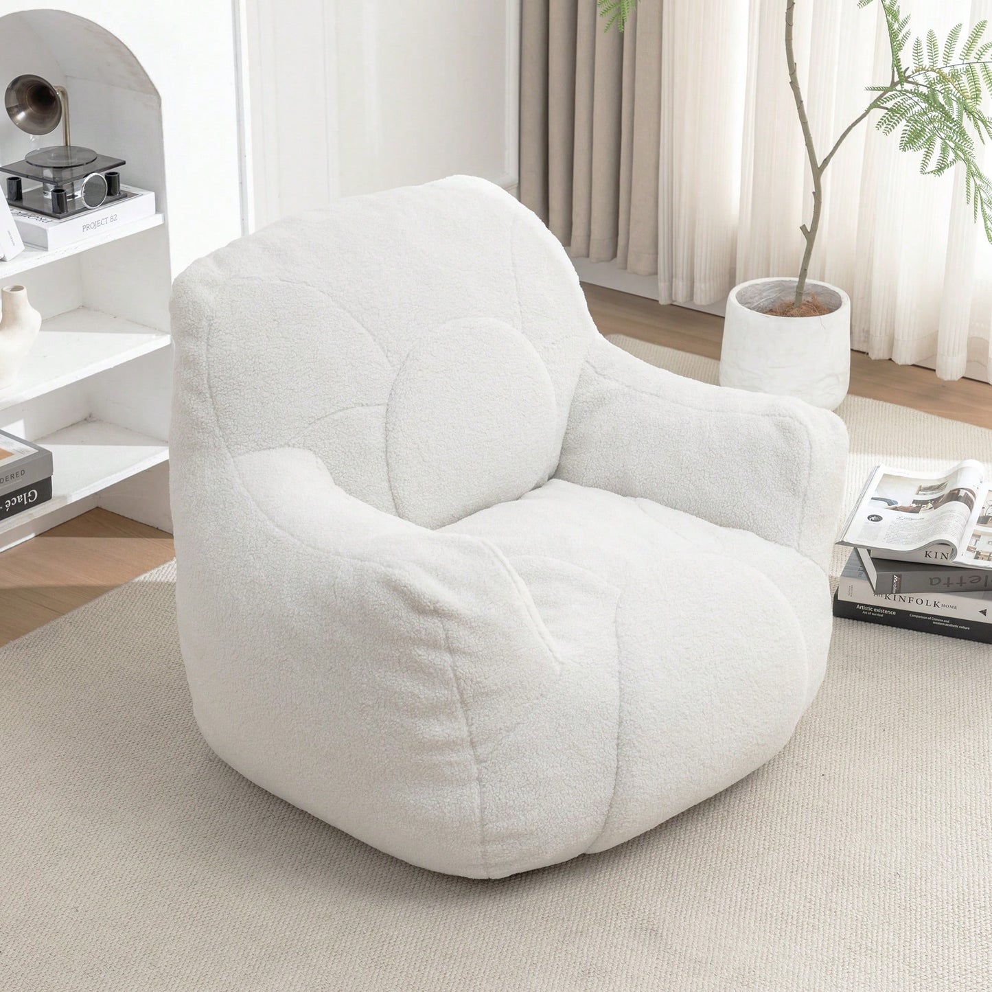 Cozy Memory Foam Bean Bag Chair For Dorm Living Room Fluffy Tufted Sofa With Soft Filling