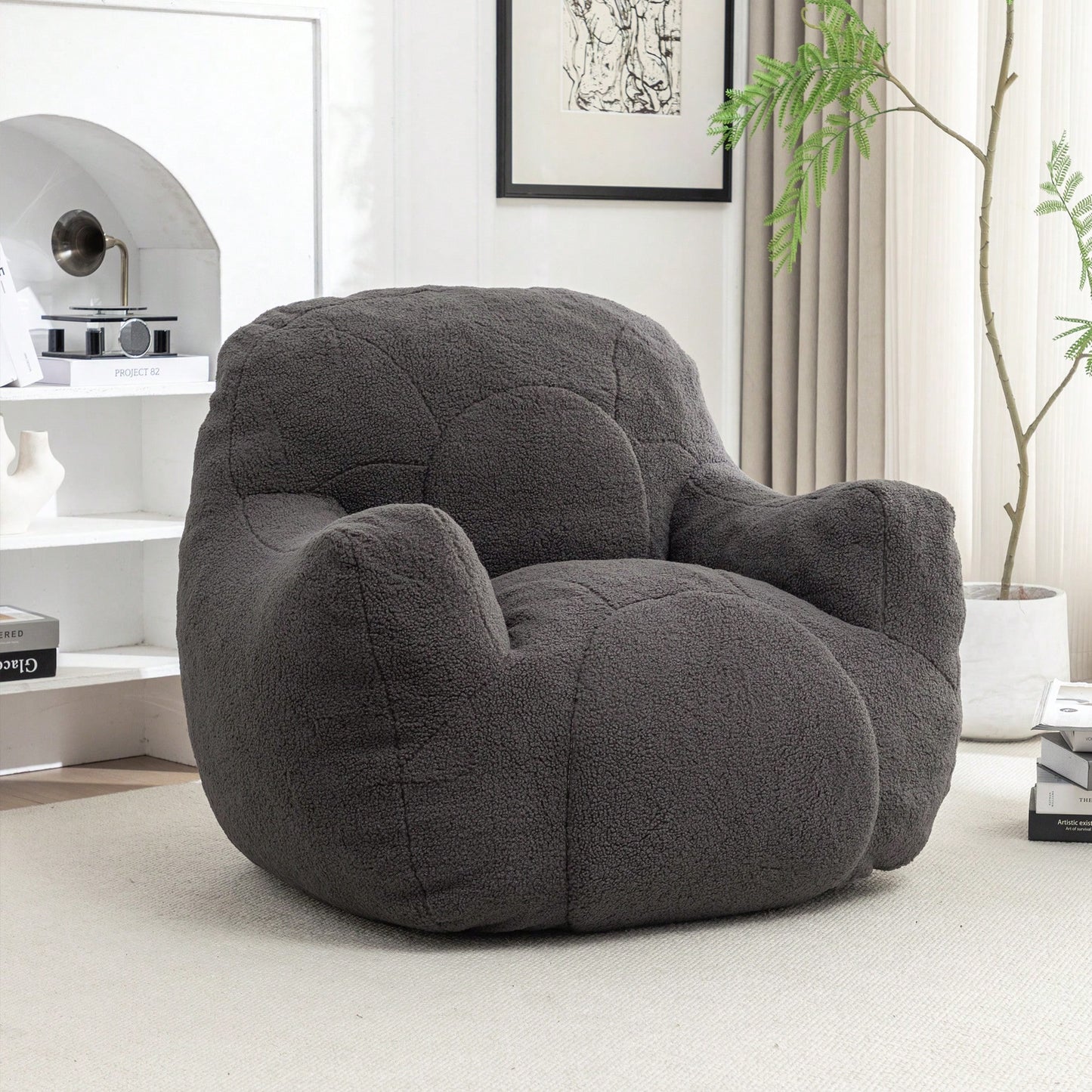 Cozy Memory Foam Bean Bag Chair For Dorm Living Room Fluffy Tufted Sofa With Soft Filling