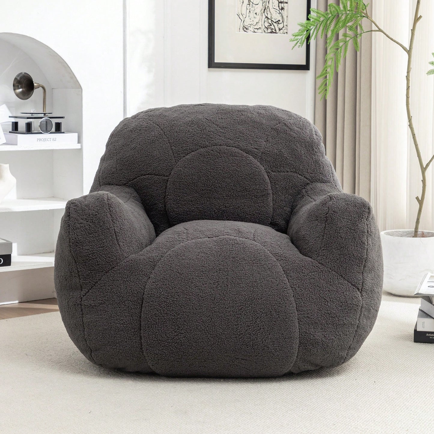 Cozy Memory Foam Bean Bag Chair For Dorm Living Room Fluffy Tufted Sofa With Soft Filling