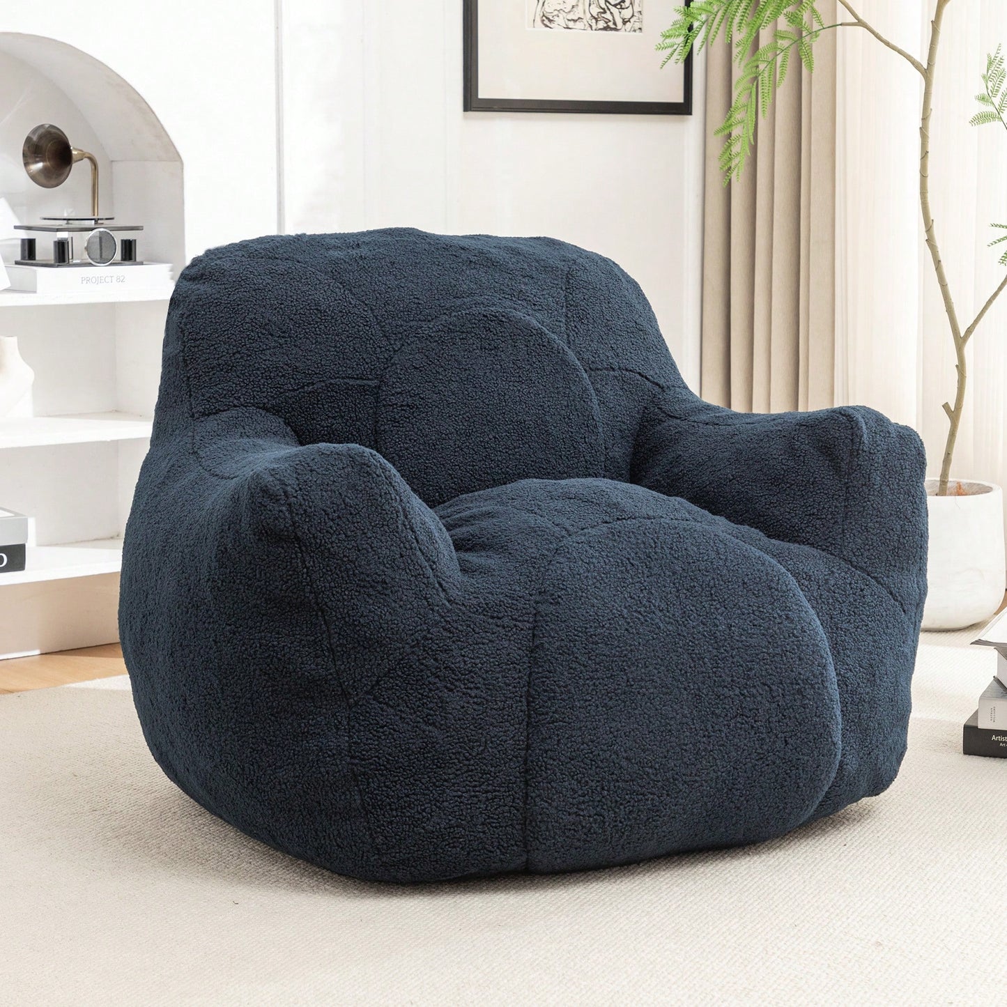 Cozy Memory Foam Bean Bag Chair For Dorm Living Room Fluffy Tufted Sofa With Soft Filling