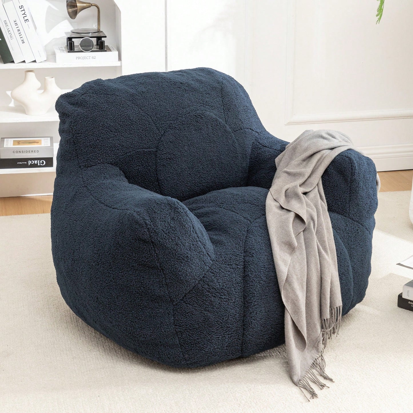 Cozy Memory Foam Bean Bag Chair For Dorm Living Room Fluffy Tufted Sofa With Soft Filling