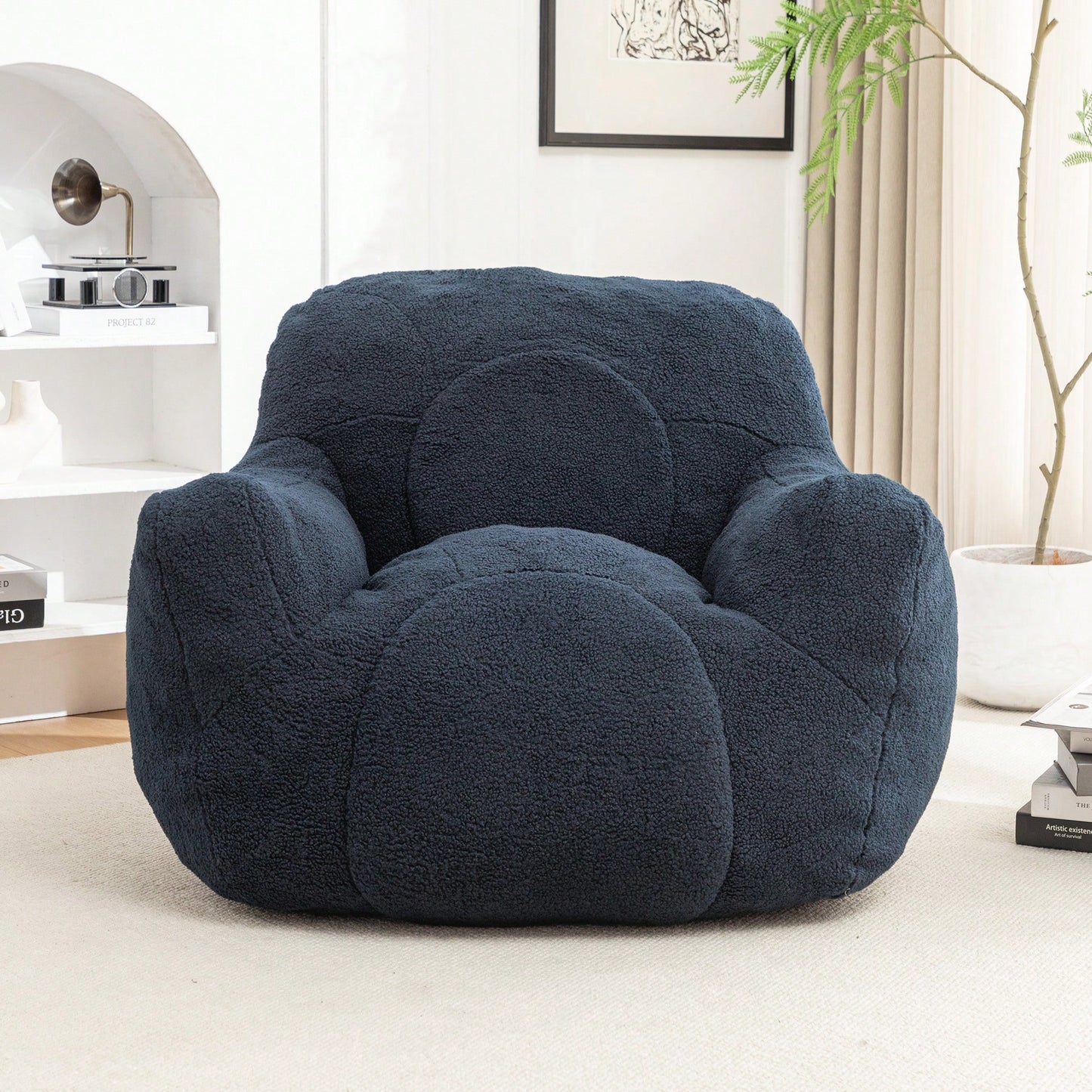 Cozy Memory Foam Bean Bag Chair For Dorm Living Room Fluffy Tufted Sofa With Soft Filling