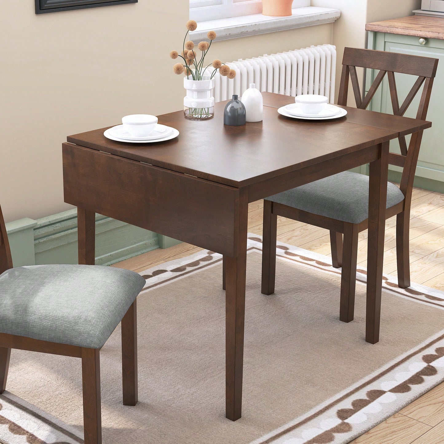 Extendable 29 To 45 Inch Dining Table For 4 With Rubberwood Legs Space-Saving Folding Kitchen Table For Small Spaces Living,Dining Room