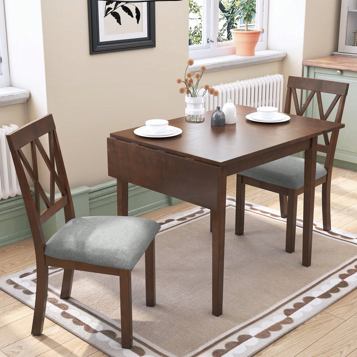 Extendable 29 To 45 Inch Dining Table For 4 With Rubberwood Legs Space-Saving Folding Kitchen Table For Small Spaces Living,Dining Room