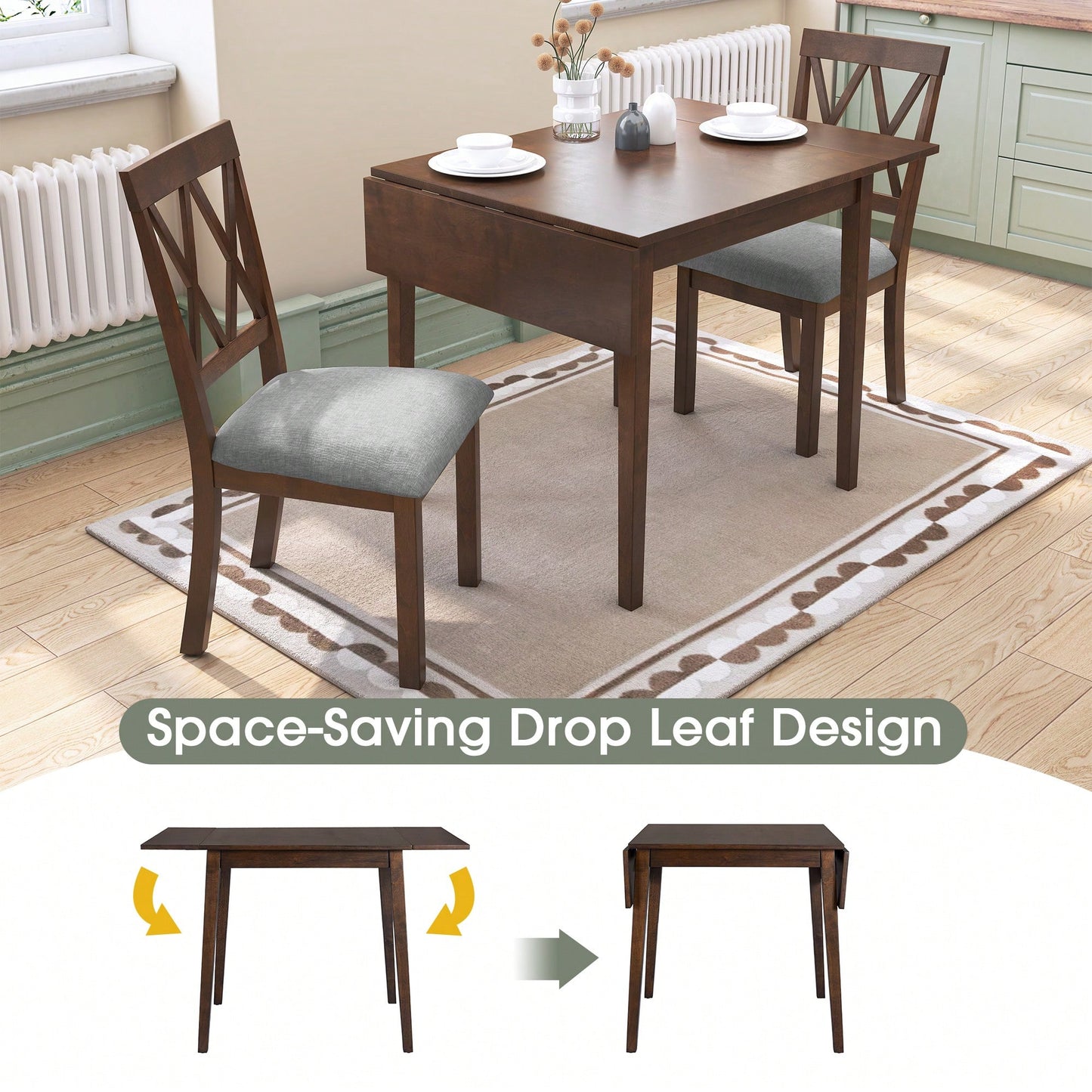 Extendable 29 To 45 Inch Dining Table For 4 With Rubberwood Legs Space-Saving Folding Kitchen Table For Small Spaces Living,Dining Room