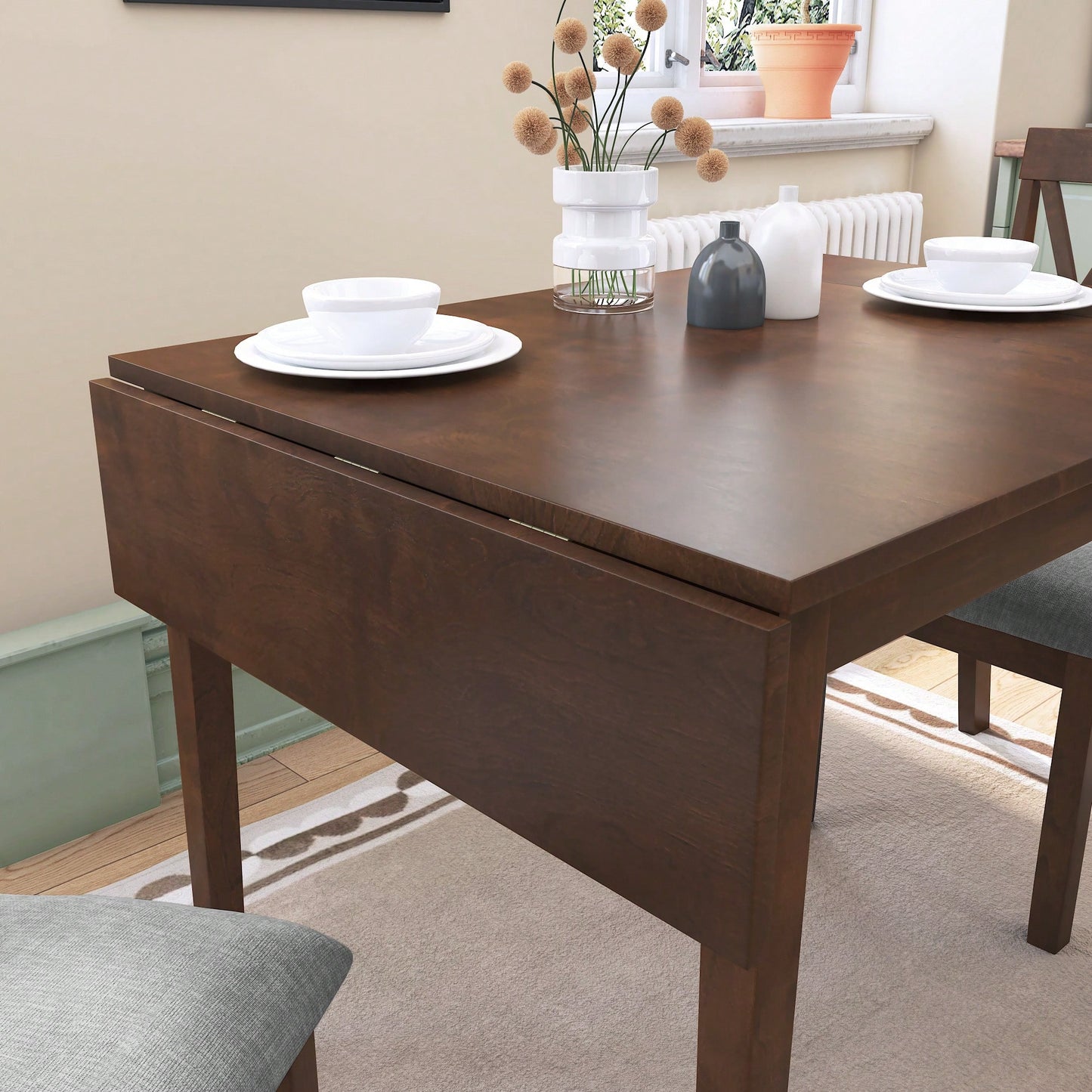 Extendable 29 To 45 Inch Dining Table For 4 With Rubberwood Legs Space-Saving Folding Kitchen Table For Small Spaces Living,Dining Room