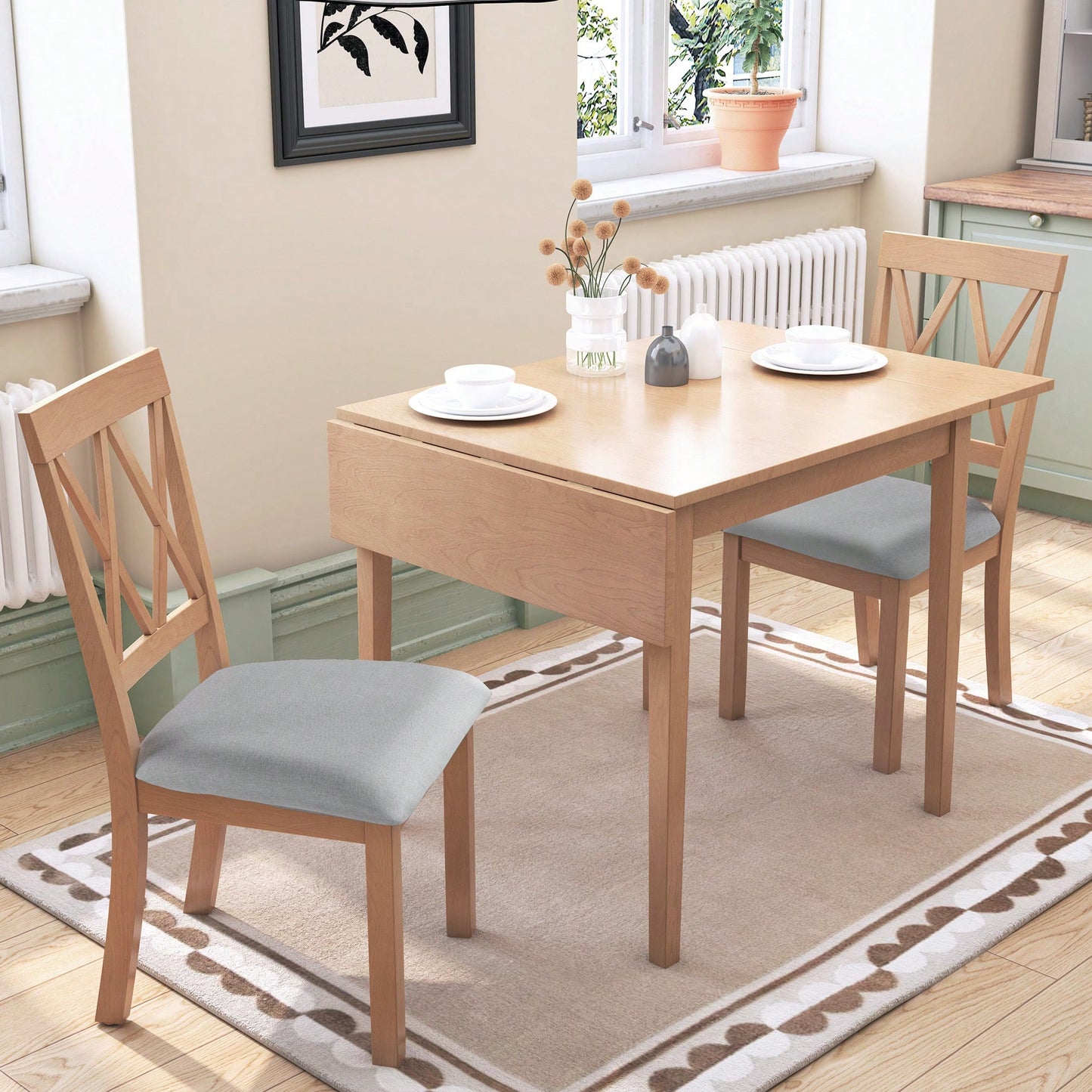 Extendable 29 To 45 Inch Dining Table For 4 With Rubberwood Legs Space-Saving Folding Kitchen Table For Small Spaces Living,Dining Room
