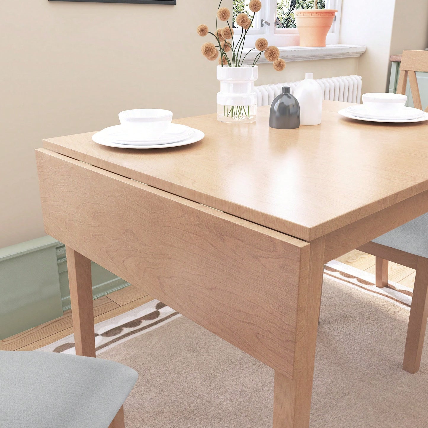 Extendable 29 To 45 Inch Dining Table For 4 With Rubberwood Legs Space-Saving Folding Kitchen Table For Small Spaces Living,Dining Room