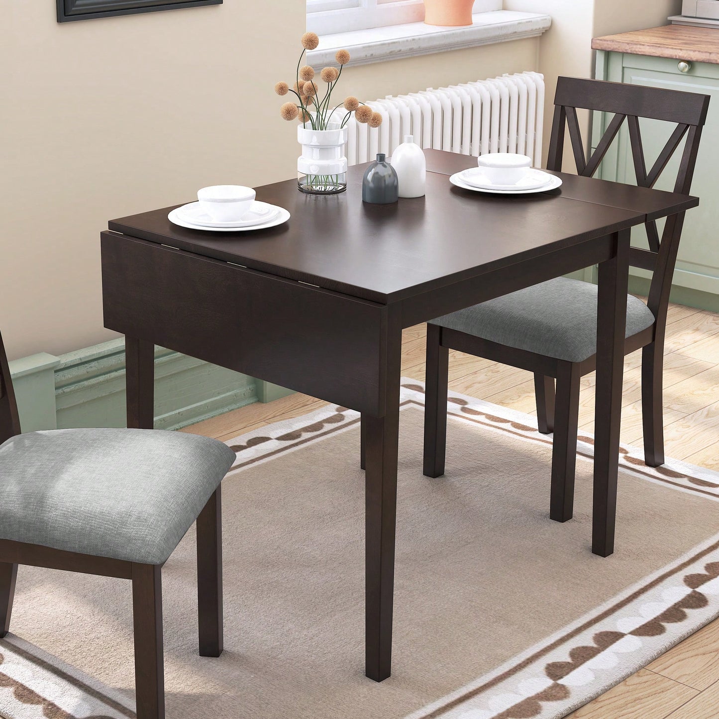 Extendable 29 To 45 Inch Dining Table For 4 With Rubberwood Legs Space-Saving Folding Kitchen Table For Small Spaces Living,Dining Room