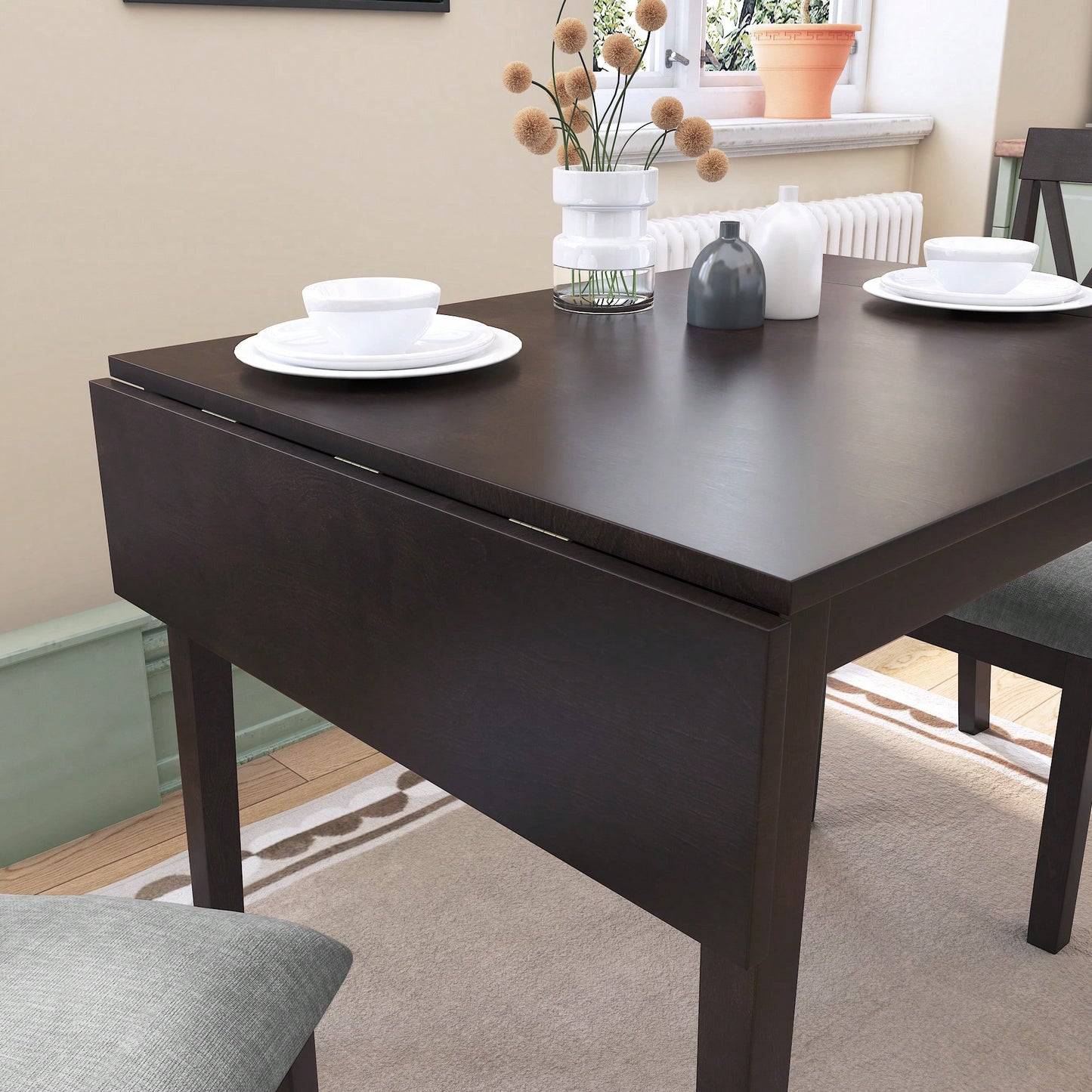 Extendable 29 To 45 Inch Dining Table For 4 With Rubberwood Legs Space-Saving Folding Kitchen Table For Small Spaces Living,Dining Room