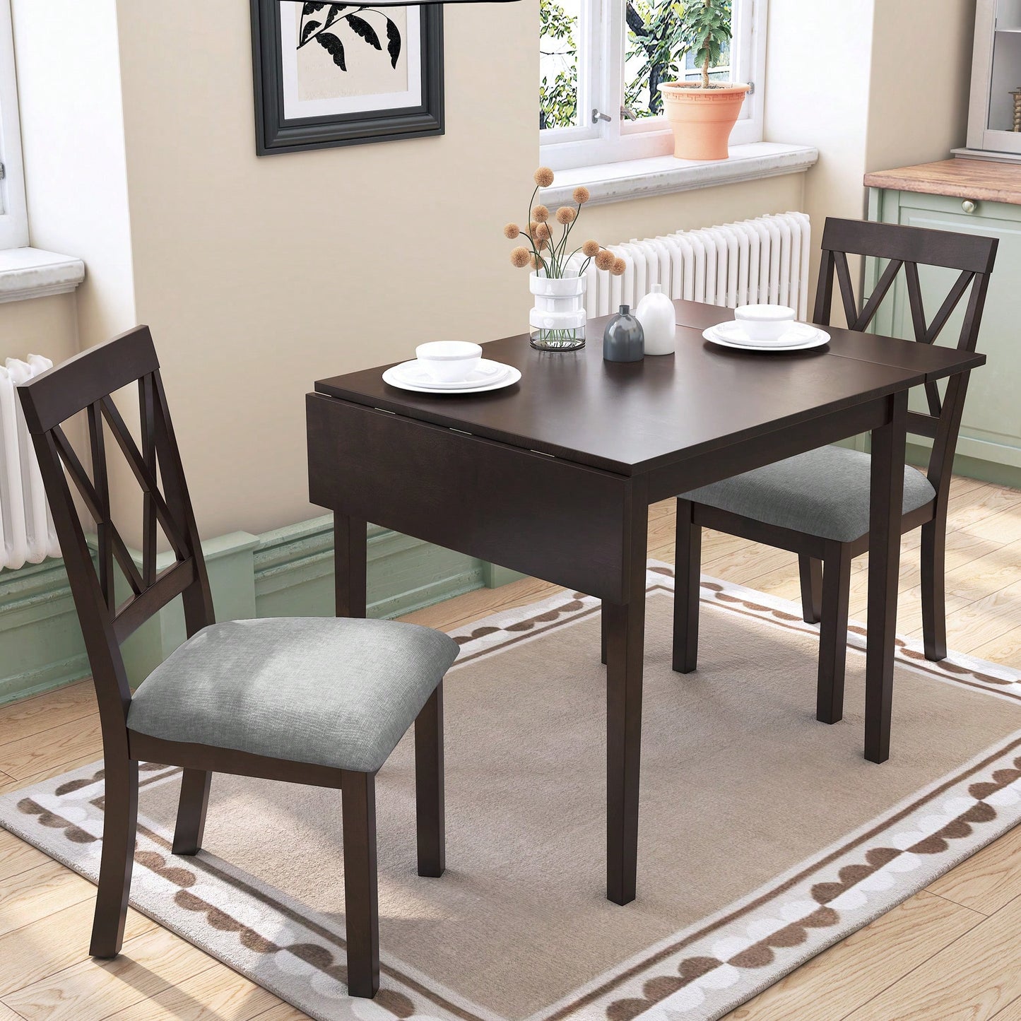 Extendable 29 To 45 Inch Dining Table For 4 With Rubberwood Legs Space-Saving Folding Kitchen Table For Small Spaces Living,Dining Room