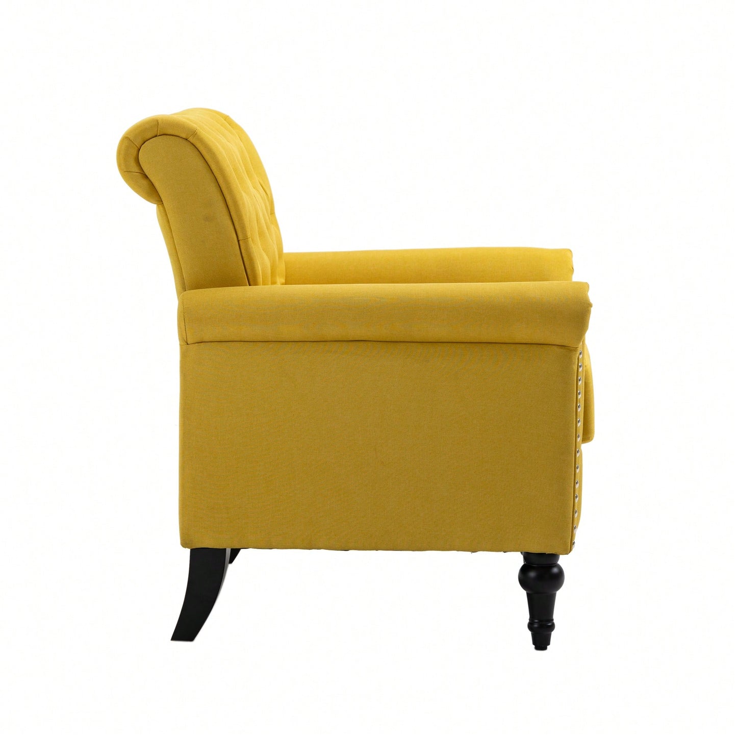 Mid-Century Modern Accent Chair With Tufted Back And Wood Legs Upholstered Lounge Armchair For Living Room And Bedroom Yellow