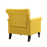 Mid-Century Modern Accent Chair With Tufted Back And Wood Legs Upholstered Lounge Armchair For Living Room And Bedroom Yellow