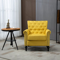 Mid-Century Modern Accent Chair With Tufted Back And Wood Legs Upholstered Lounge Armchair For Living Room And Bedroom Yellow