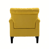 Mid-Century Modern Accent Chair With Tufted Back And Wood Legs Upholstered Lounge Armchair For Living Room And Bedroom Yellow