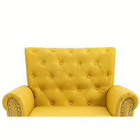 Mid-Century Modern Accent Chair With Tufted Back And Wood Legs Upholstered Lounge Armchair For Living Room And Bedroom Yellow