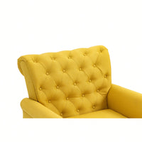 Mid-Century Modern Accent Chair With Tufted Back And Wood Legs Upholstered Lounge Armchair For Living Room And Bedroom Yellow