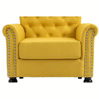 Mid-Century Modern Accent Chair With Tufted Back And Wood Legs Upholstered Lounge Armchair For Living Room And Bedroom Yellow