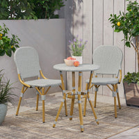 3-Piece Outdoor Aluminum Armless Bistro Set With Gray And Bamboo Finish