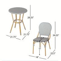 3-Piece Outdoor Aluminum Armless Bistro Set With Gray And Bamboo Finish