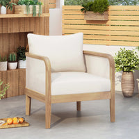 Outdoor Acacia Wood Patio Club Chair With Waterproof Thick Cushion Deep Seating, Lightweight Teak Finish Beige 400lbs Capacity