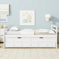 Twin Size Pine Wood Bed With Headboard Footboard Trundle And Storage Drawers In Grey