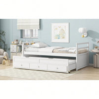 Twin Size Pine Wood Bed With Headboard Footboard Trundle And Storage Drawers In Grey