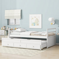 Twin Size Pine Wood Bed With Headboard Footboard Trundle And Storage Drawers In Grey