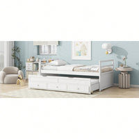 Twin Size Pine Wood Bed With Headboard Footboard Trundle And Storage Drawers In Grey