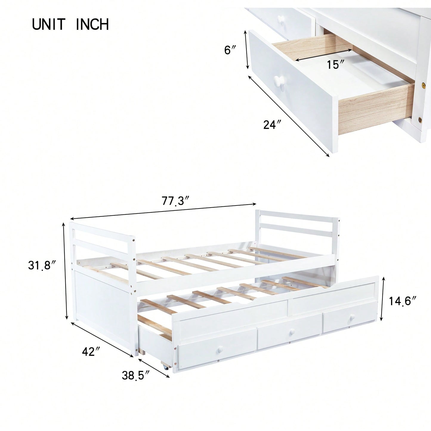 Twin Size Pine Wood Bed With Headboard Footboard Trundle And Storage Drawers In Grey