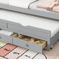 Twin Size Pine Wood Bed With Headboard Footboard Trundle And Storage Drawers In Grey