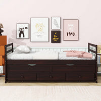 Twin Size Pine Wood Bed With Headboard Footboard Trundle And Storage Drawers In Grey