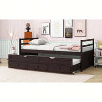 Twin Size Pine Wood Bed With Headboard Footboard Trundle And Storage Drawers In Grey