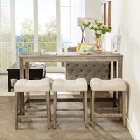 4-Piece Brown Bar Table Set With Power Outlet And 3 Padded Stools For Dining Room, Living Room And Game Room