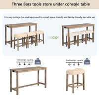 4-Piece Brown Bar Table Set With Power Outlet And 3 Padded Stools For Dining Room, Living Room And Game Room