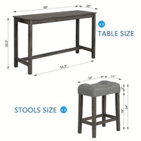 4-Piece Brown Bar Table Set With Power Outlet And 3 Padded Stools For Dining Room, Living Room And Game Room