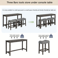 4-Piece Brown Bar Table Set With Power Outlet And 3 Padded Stools For Dining Room, Living Room And Game Room
