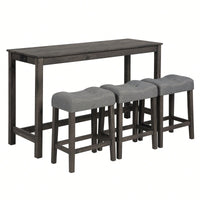 4-Piece Brown Bar Table Set With Power Outlet And 3 Padded Stools For Dining Room, Living Room And Game Room