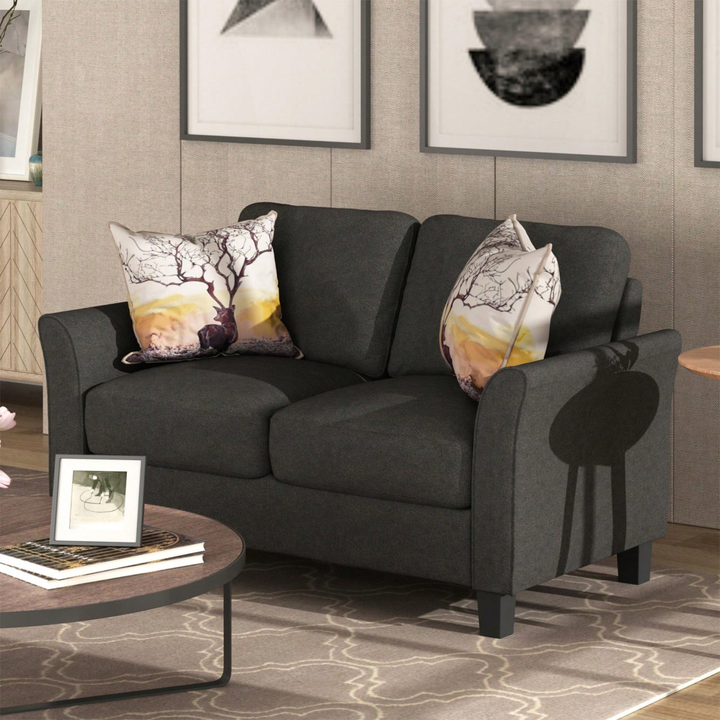 Cozy Gray Double Seat Loveseat Sofa For Living Room Comfort