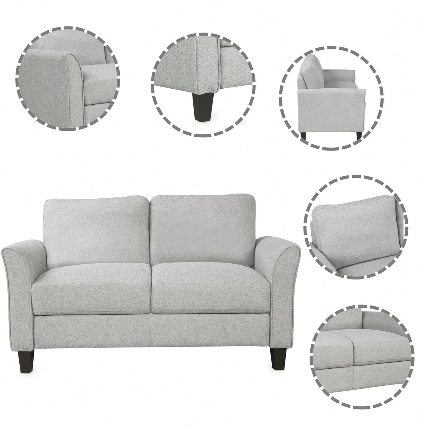 Cozy Gray Double Seat Loveseat Sofa For Living Room Comfort