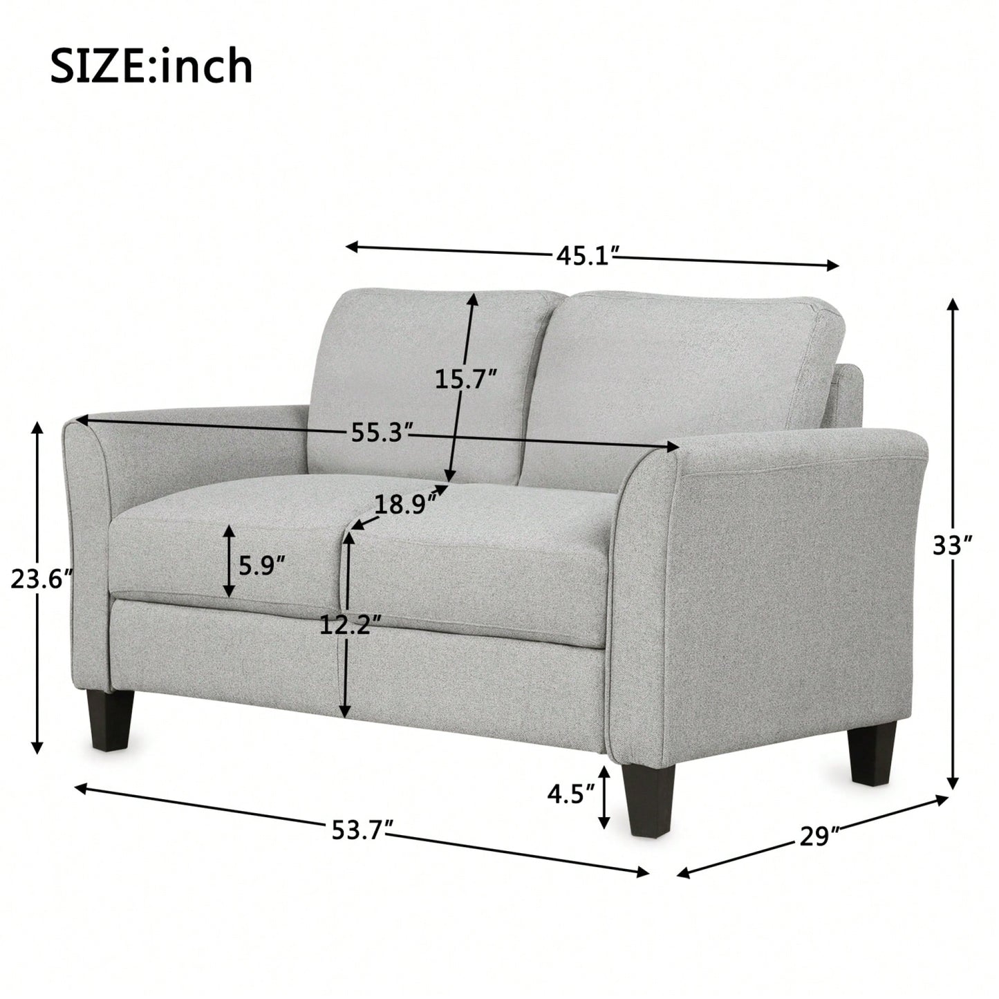 Cozy Gray Double Seat Loveseat Sofa For Living Room Comfort