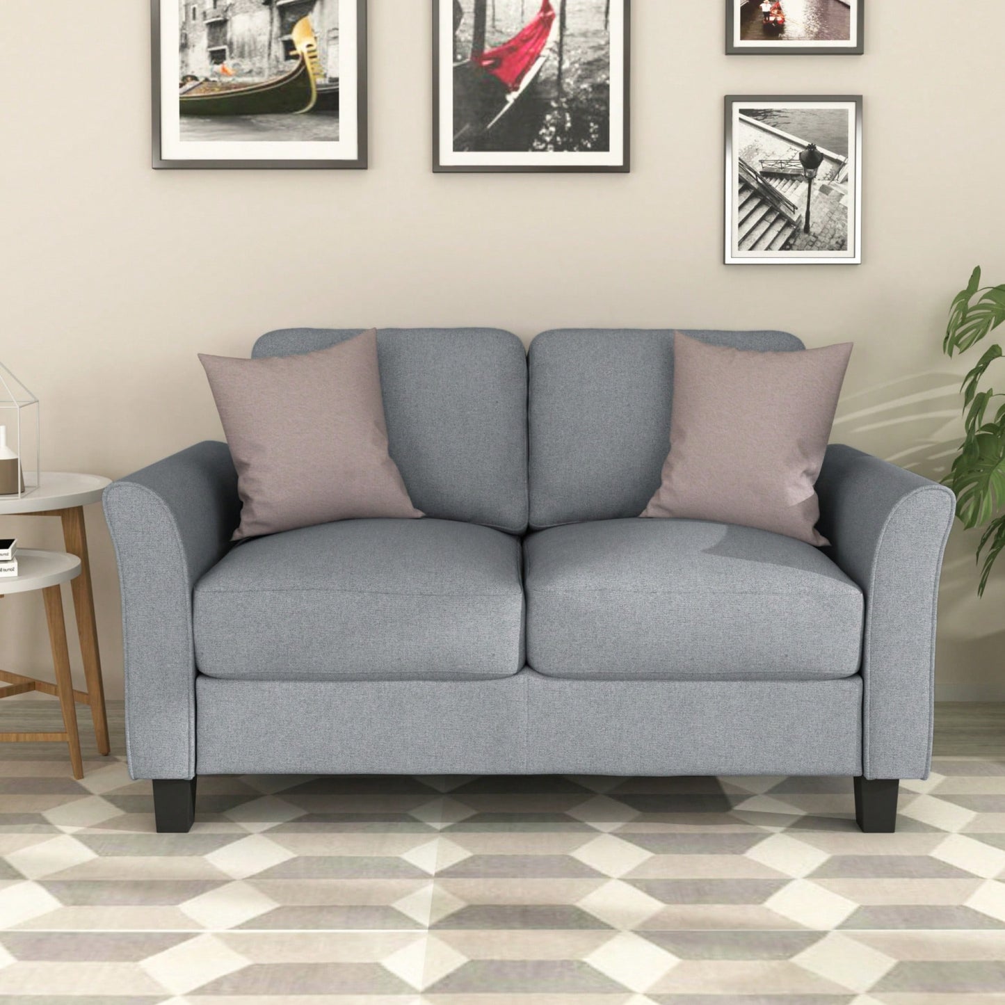 Cozy Gray Double Seat Loveseat Sofa For Living Room Comfort