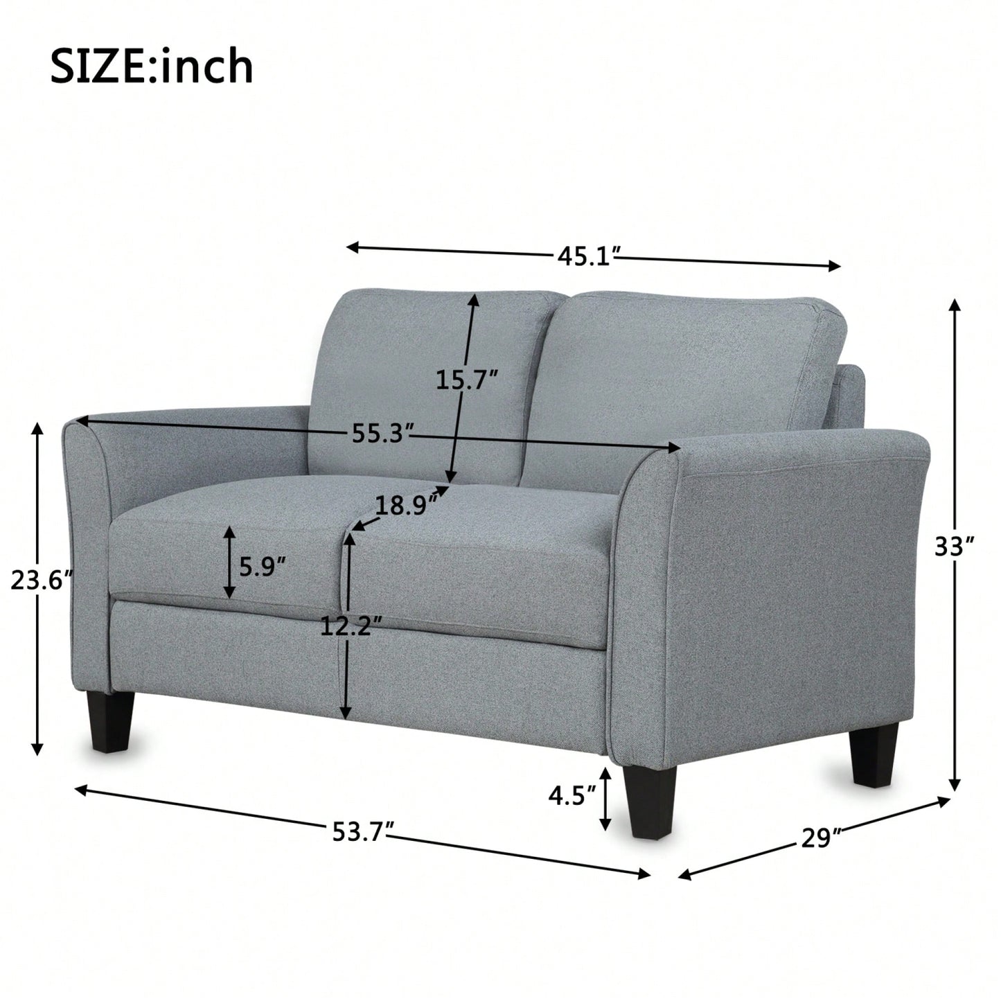 Cozy Gray Double Seat Loveseat Sofa For Living Room Comfort