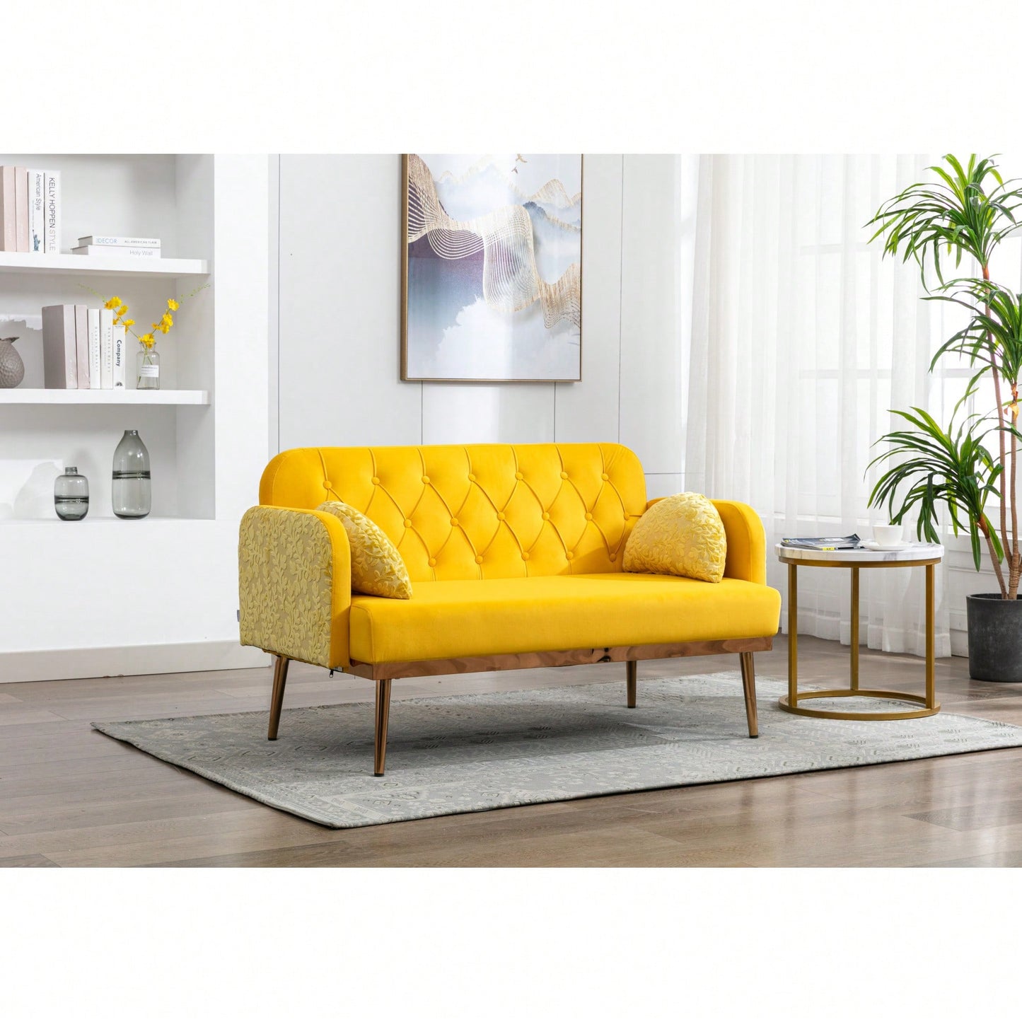 Comfy Orange Velvet Loveseat Sofa With Gold Metal Legs For Living Room And Bedroom Accent