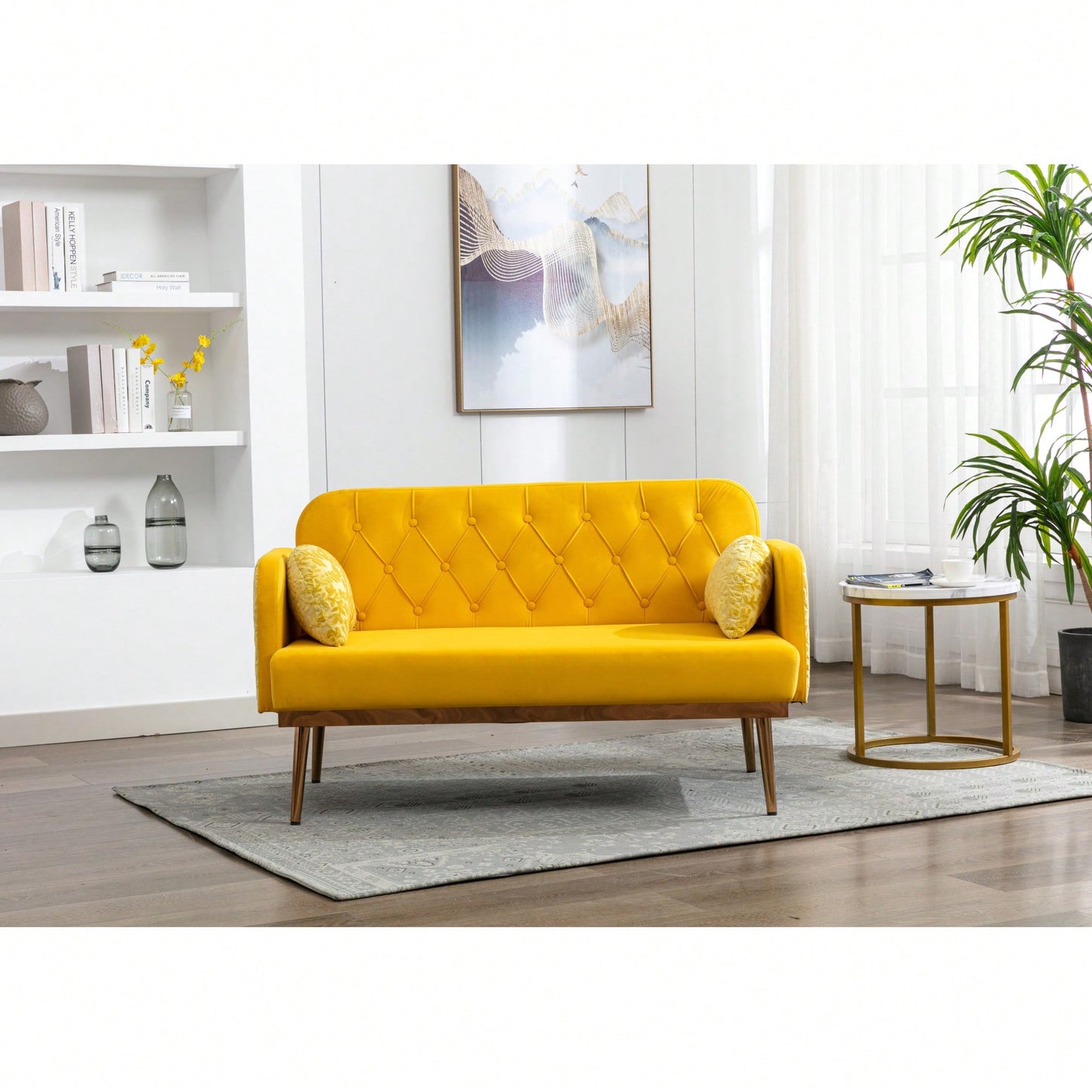 Comfy Orange Velvet Loveseat Sofa With Gold Metal Legs For Living Room And Bedroom Accent