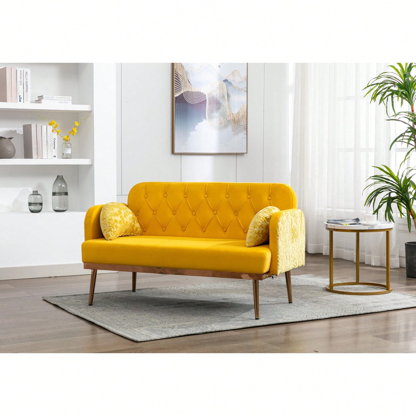 Comfy Orange Velvet Loveseat Sofa With Gold Metal Legs For Living Room And Bedroom Accent