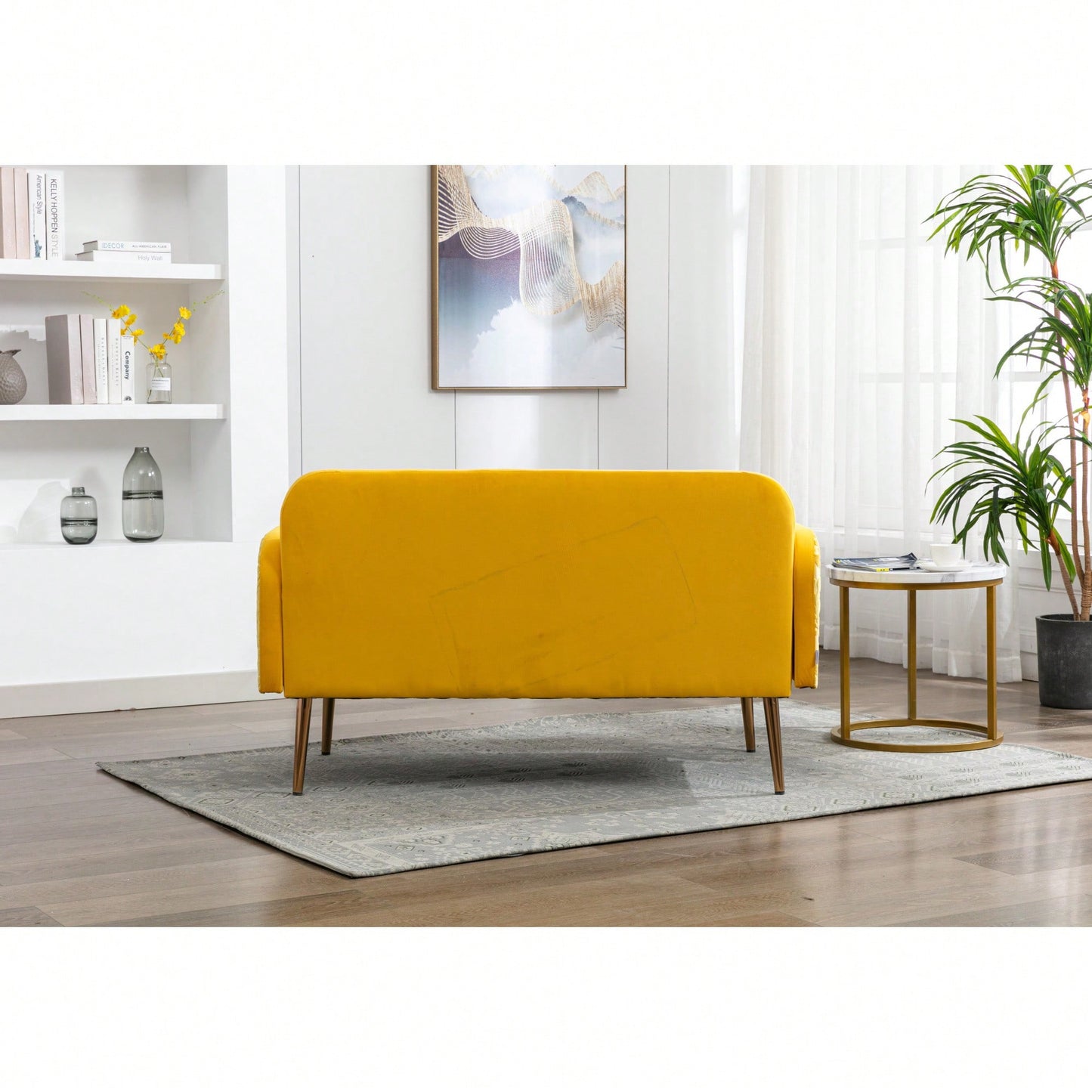 Comfy Orange Velvet Loveseat Sofa With Gold Metal Legs For Living Room And Bedroom Accent