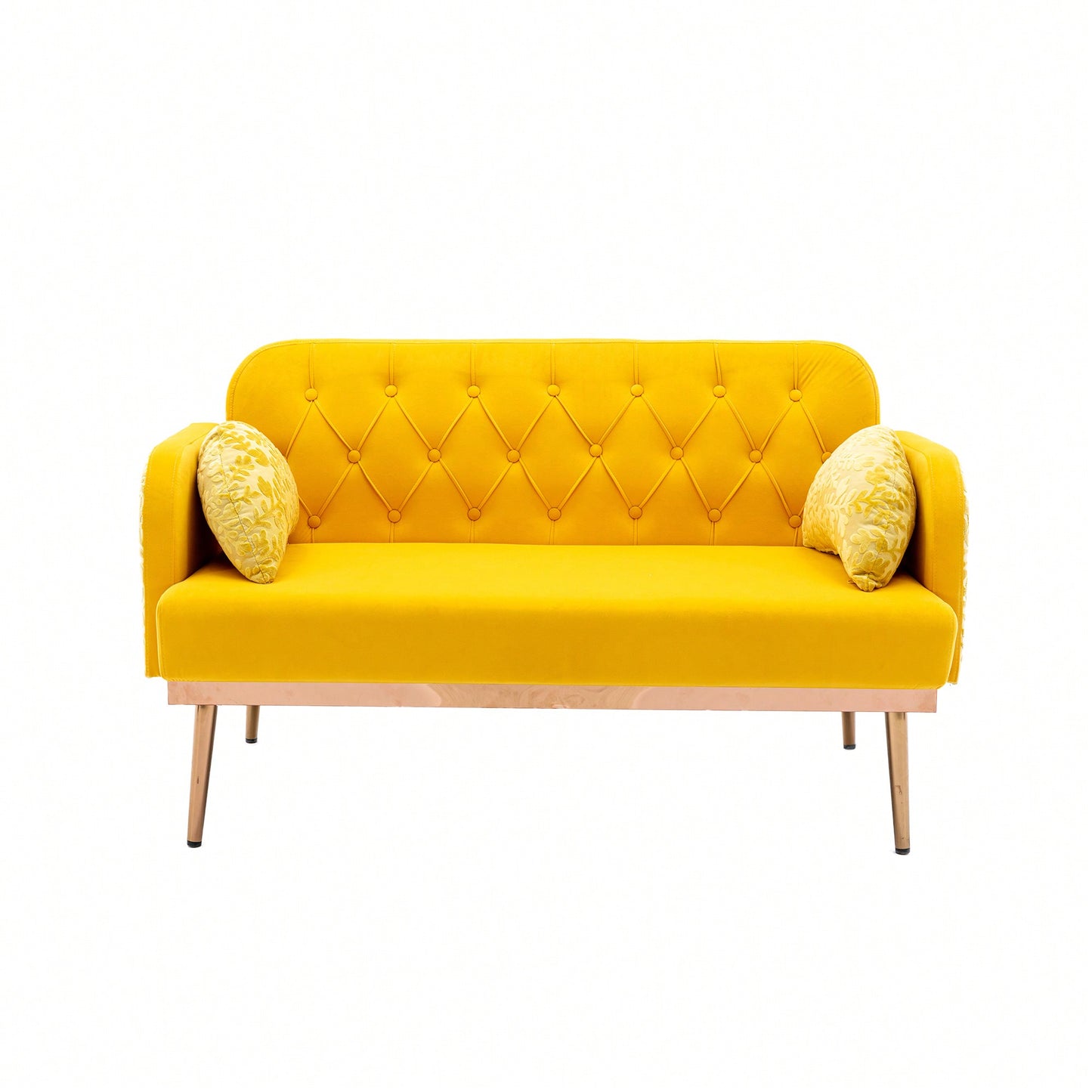 Comfy Orange Velvet Loveseat Sofa With Gold Metal Legs For Living Room And Bedroom Accent