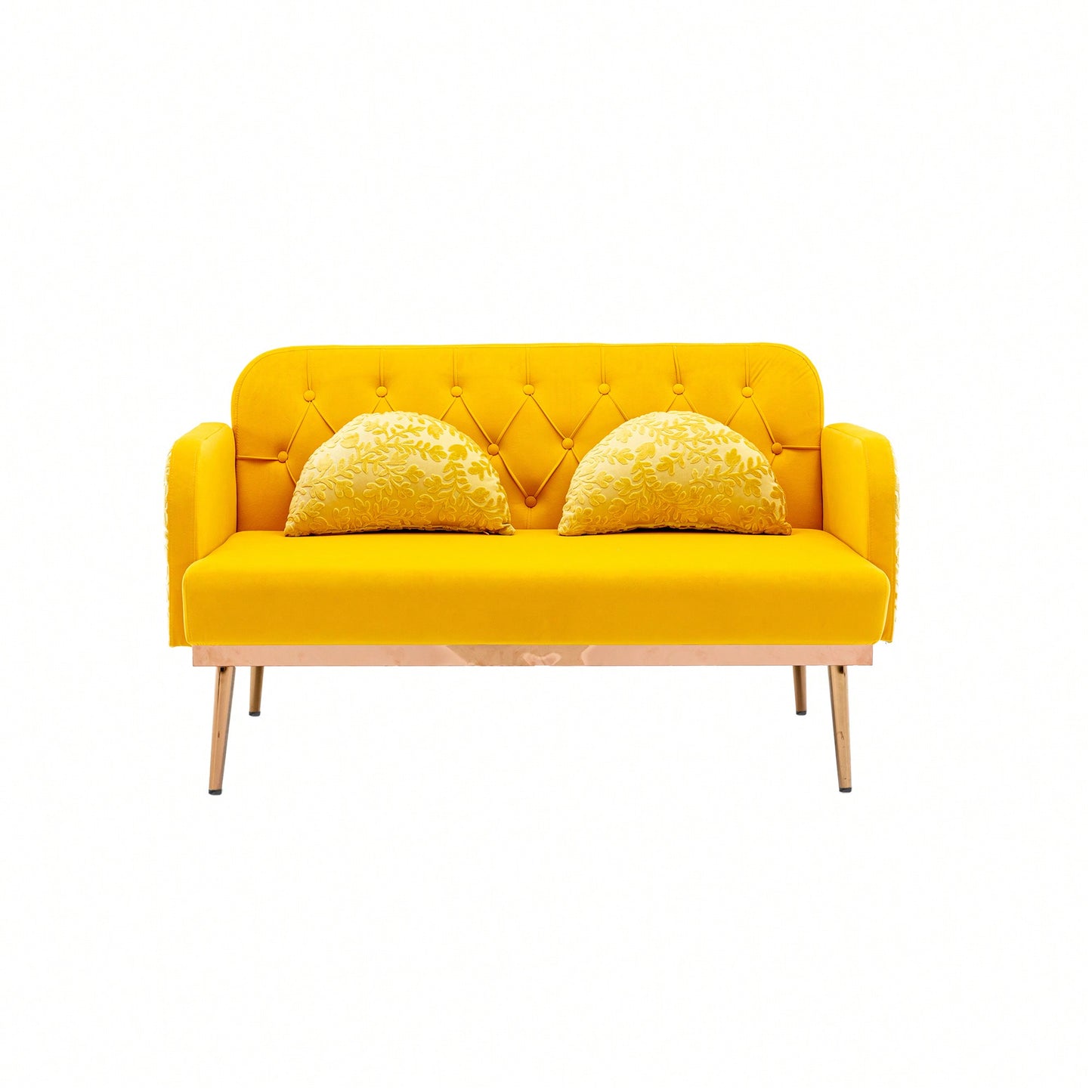 Comfy Orange Velvet Loveseat Sofa With Gold Metal Legs For Living Room And Bedroom Accent